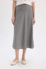 A Cut Normal Waist Linen Blend Maxi Skirt