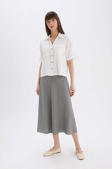 A Cut Normal Waist Linen Blend Maxi Skirt