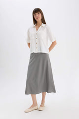 A Cut Normal Waist Linen Blend Maxi Skirt