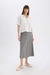 A Cut Normal Waist Linen Blend Maxi Skirt