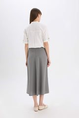 A Cut Normal Waist Linen Blend Maxi Skirt