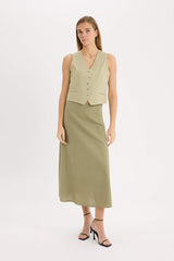 A Cut Normal Waist Linen Blend Maxi Skirt