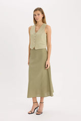 A Cut Normal Waist Linen Blend Maxi Skirt
