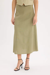 A Cut Normal Waist Linen Blend Maxi Skirt