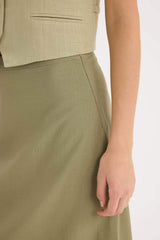 A Cut Normal Waist Linen Blend Maxi Skirt