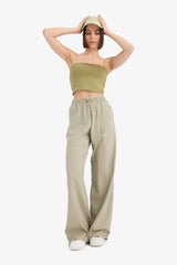 Wide Leg Regular Waist Linen Blend Trosuers