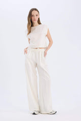 Wide Leg Regular Waist Linen Blend Trosuers