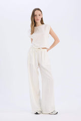 Wide Leg Regular Waist Linen Blend Trosuers