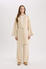 Relax Fit Belted Linen Blend Kimono