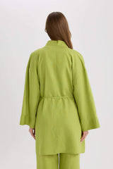 Relax Fit Belted Linen Blend Kimono