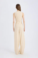 Wide Leg Three Pocket High Waist Linen Blend Trousers