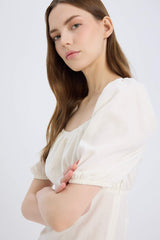 Short Linen A-Line Dress with Square Neckline