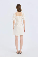 Short Linen A-Line Dress with Square Neckline