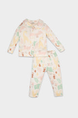 Baby Girl Pajama Set Safari Printed Long Sleeve Top and Elastic Waist Bottom