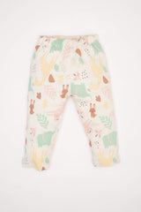 Baby Girl Pajama Set Safari Printed Long Sleeve Top and Elastic Waist Bottom