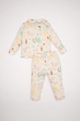 Baby Girl Pajama Set Safari Printed Long Sleeve Top and Elastic Waist Bottom