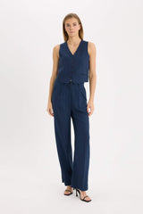 V Neck Linen Blend Vest