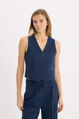 V Neck Linen Blend Vest
