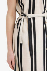 Shirt Collar Striped Sleeveless Maxi Dress