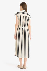 Shirt Collar Striped Sleeveless Maxi Dress