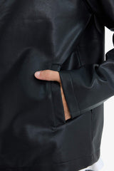 Water-repellent, slim-fit, narrow-cut, stand-collar, zip-up faux leather jacket.