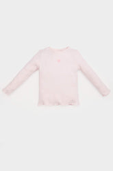 Girl Crew Neck Heart Patterned Ribbed Camisole T-Shirt