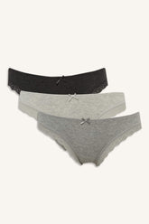 Lace Detail Ribbed 3-Pack Brazilian Panties