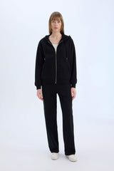 Back to School Relax Fit Hooded Thick Basic Sweatshirt