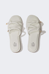 Woman Flat Base Faux Leather Slippers