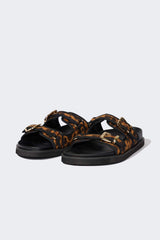 Women's Leopard Patterned Double-Strap Flat Sole Slippers