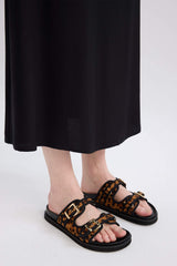 Women's Leopard Patterned Double-Strap Flat Sole Slippers