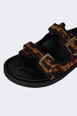 Women's Leopard Patterned Double-Strap Flat Sole Slippers