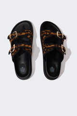 Women's Leopard Patterned Double-Strap Flat Sole Slippers