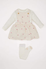 Girl Baby 3 Set Muslin Floral Long Sleeve T-shirt Salopet Dress Pantyhose