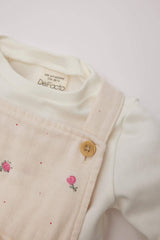 Girl Baby 3 Set Muslin Floral Long Sleeve T-shirt Salopet Dress Pantyhose