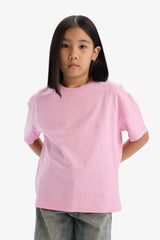 Girl Relax Fit Crew Neck Basic Short Sleeve T-Shirt