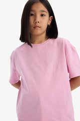 Girl Relax Fit Crew Neck Basic Short Sleeve T-Shirt
