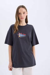 Cool Rick and Morty Oversize Wide Pattern Crew Neck Back Printed Short Sleeve T-Shirt