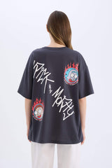 Cool Rick and Morty Oversize Wide Pattern Crew Neck Back Printed Short Sleeve T-Shirt