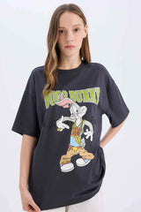 Coool Looney Tunes Oversize Wide Mold Bike Collar Printed Short Sleeve T-shirt