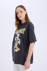Coool Looney Tunes Oversize Wide Mold Bike Collar Printed Short Sleeve T-shirt