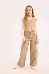 Girl Wide Leg Cotton Cargo Jeans