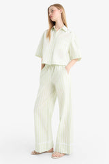 Wide Leg Striped High Waist Poplin Trousers