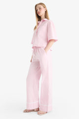 Wide Leg Striped High Waist Poplin Trousers