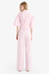 Wide Leg Striped High Waist Poplin Trousers