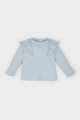 Girl Crew Neck Ribbed Camisole Ruffled Long Sleeve T-Shirt