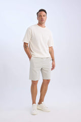 Regular Fit Textured Bermuda Shorts with Tie Waist