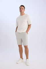 Regular Fit Textured Bermuda Shorts with Tie Waist