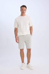 Regular Fit Textured Bermuda Shorts with Tie Waist
