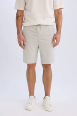 Regular Fit Textured Bermuda Shorts with Tie Waist